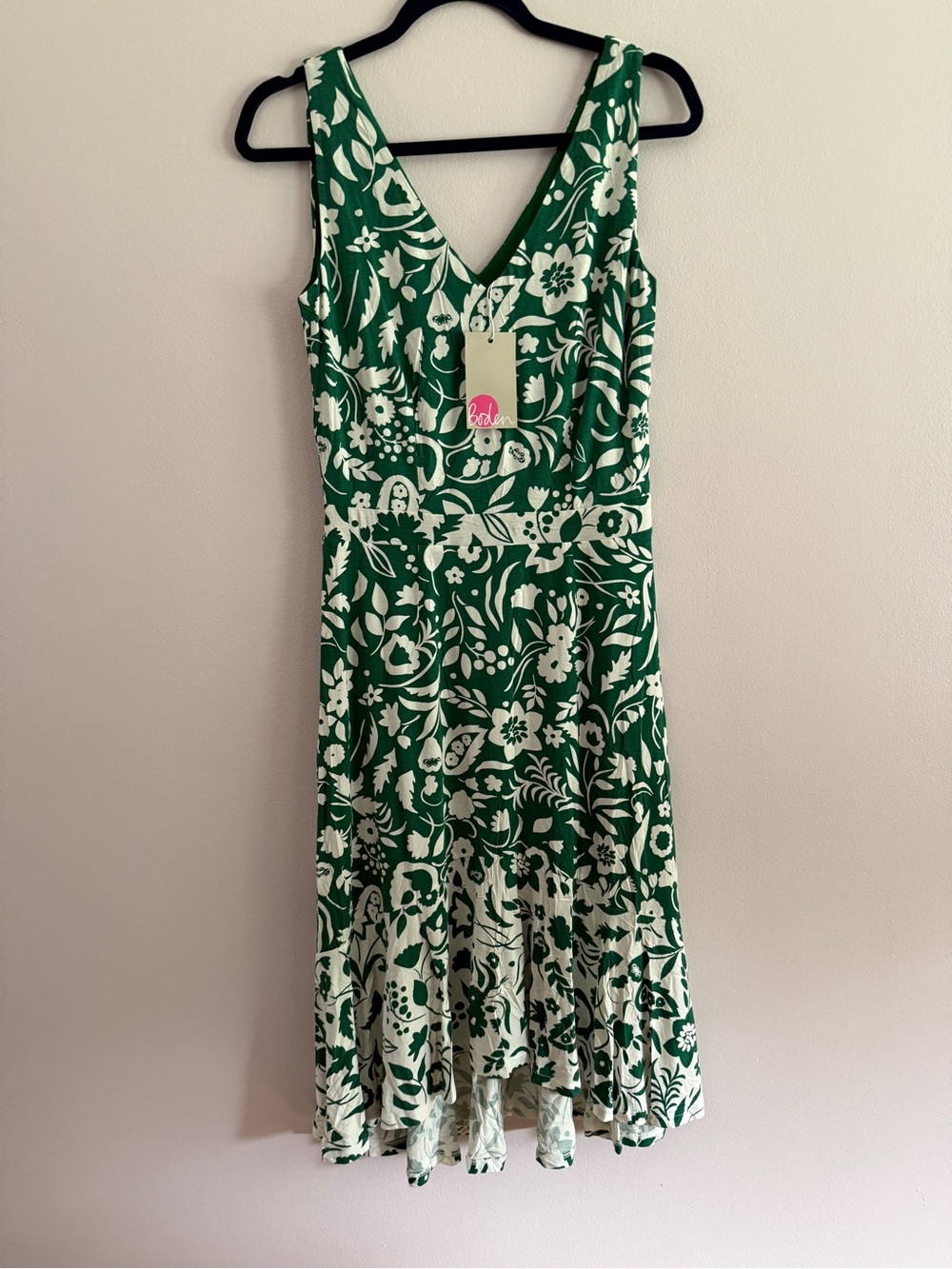 NWT Boden Green & White Floral V-Neck Midi Dress, J0218